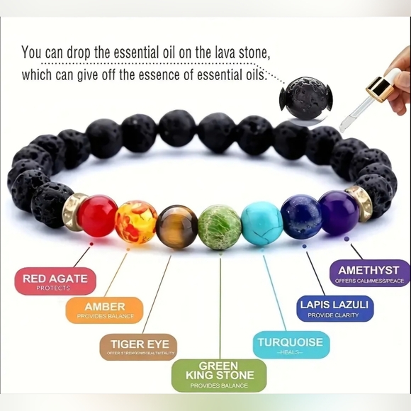 Chakra Lava Stone NIP Essential Oil Diffuser Bracelet - Picture 2 of 4